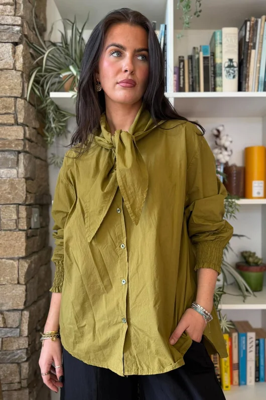 Paloma Tela Neckerchief Blouse Mucky Olive